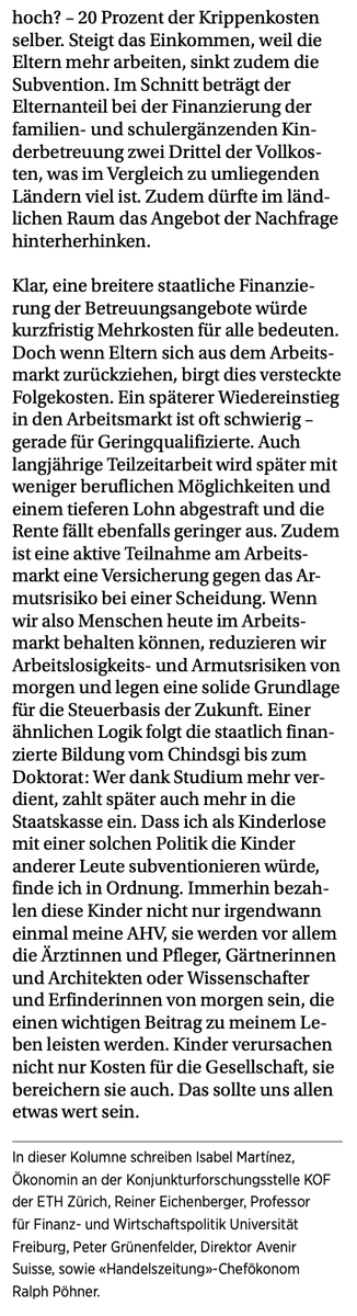 Meine Kolumne in der aktuellen Ausgabe der <a href="/Handelszeitung/">Handelszeitung</a>: Arbeit muss sich auch für #Eltern mit kleinen Kindern lohnen. Auch für jene mit tiefen Einkommen.