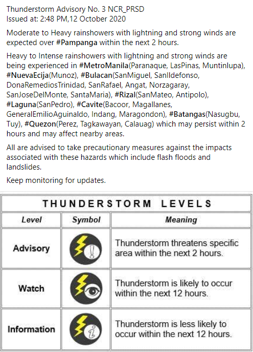 dzbb's tweet photo. As of 2:48 PM, @dost_pagasa, naglabas ng thunderstorm advisory na makakaapekto sa Pampanga; Metro Manila at karatig-probinsya, makararanas din ng malakas na pag-ulan. https://t.co/5krEvETcwy