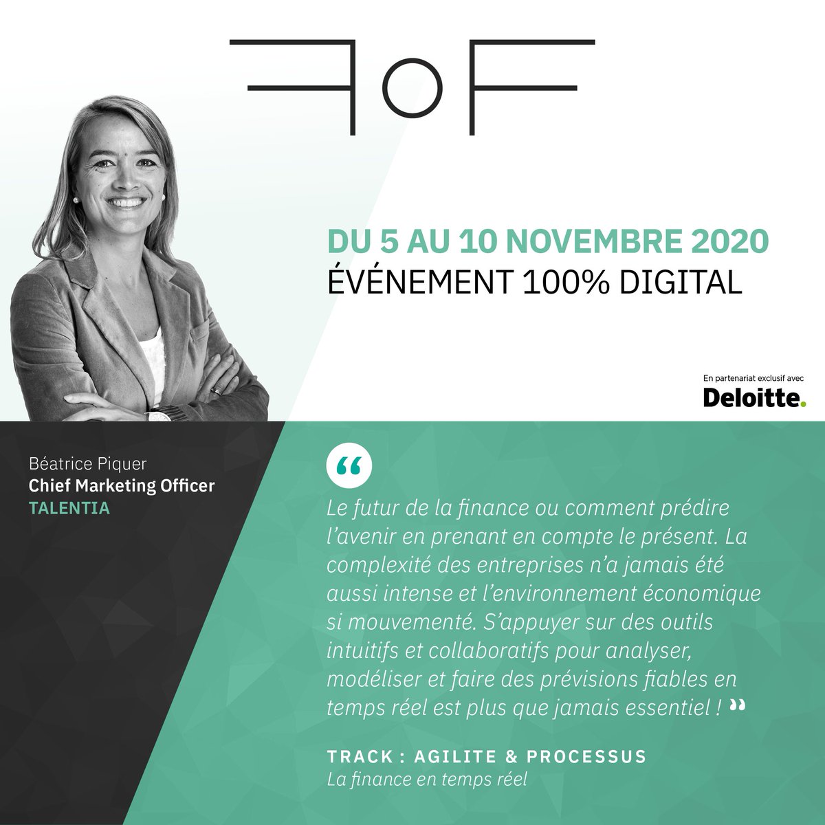 TalentiaSW's tweet photo. Retrouvez Beatrice Piquer, CMO de @TalentiaSW au @FutureOfFinance ✅  Le futur de la Finance se construit maintenant ! Rendez-vous digital du 5 au 10 novembre 📆 Inscription 👉 https://t.co/nSKMp6oE5P
#FutureofFinance #Finance #Digitalisation " https://t.co/8aD9BNoOny