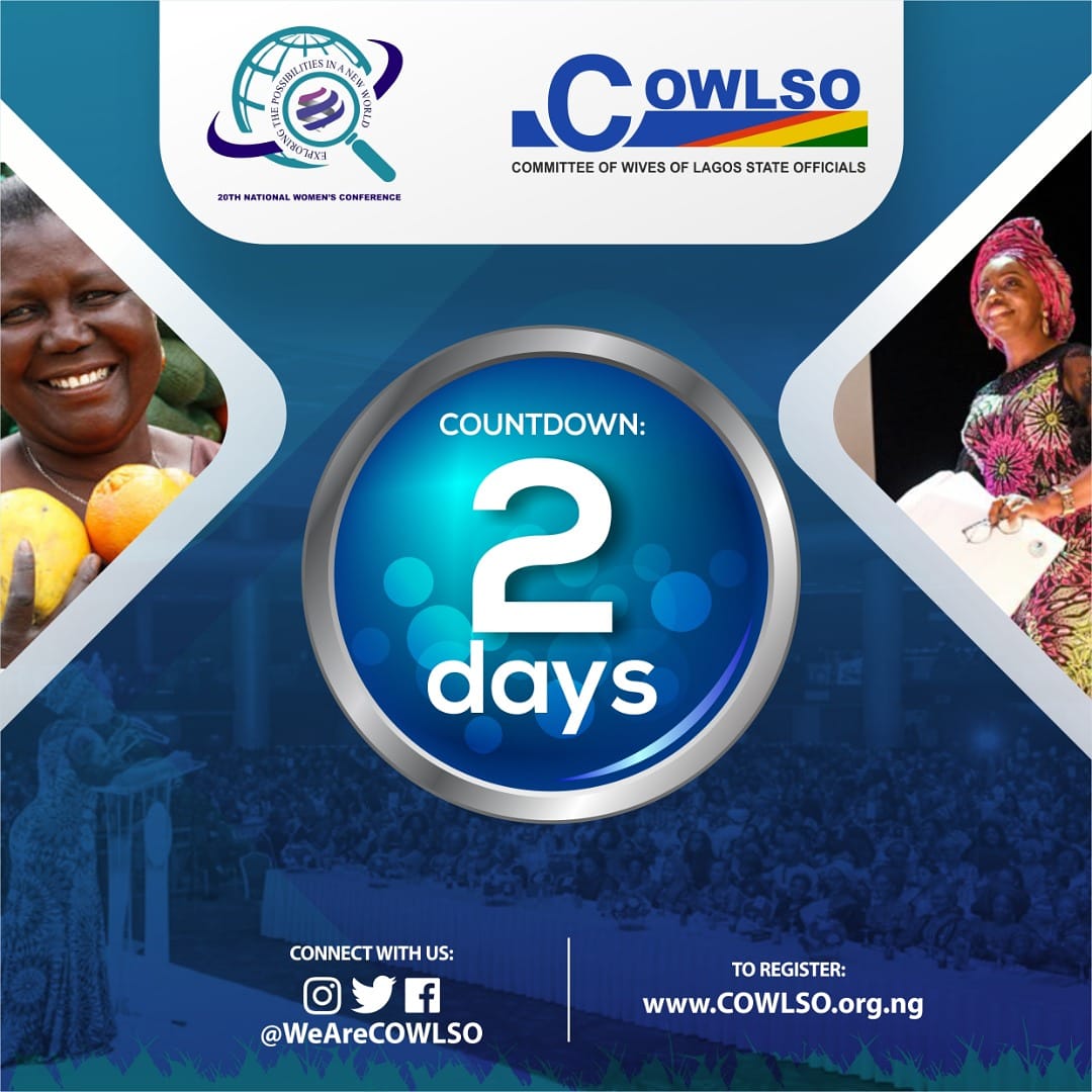 It's exactly 2 DAYS to the BIG DAY,
Tag someone who needs to register!
 
Register now cowlso.org.ng

#cowlso #cowlso2020 #weareone #lagos #eko #itesiwajueko #itesiwaju #nationalwomensconference #cowlsoconference #20thnationalwomenconference #igbegaIpinleEkoAjumoseni