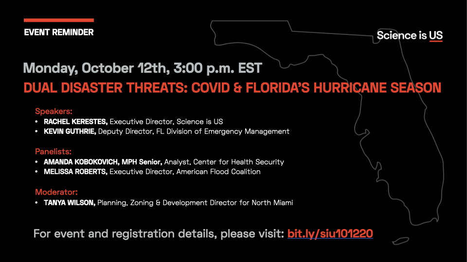 Science_Is_US's tweet image. #ScienceisUS event: TODAY, Oct.12 @ 3pm.
"Dual Disaster Threats: COVID &amp;amp; Florida's Hurricane Season". Learn how businesses &amp;amp; communities can effectively plan for future #dualdisaster scenarios. Register here⇢bit.ly/siu101220 #flooding #hurricane #Florida #preparedness