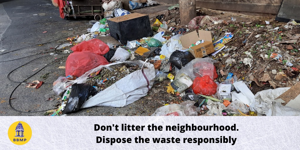 Let’s make the city litter-free. ಸಾರ್ವಜನಿಕರು ಎಲ್ಲೆಂದರಲ್ಲಿ ಕಸ ಎಸೆಯದೆ, ಸೂಕ್ತ ರೀತಿಯಲ್ಲಿ ವಿಂಗಡಿಸಿ ವಿಲೇ ಮಾಡಿ. ಸ್ವಚ್ಛ-ಸುಂದರ ಬೆಂಗಳೂರಿಗೆ #ಬಿಬಿಎಂಪಿ ಯೊಂದಿಗೆ ಕೈಜೋಡಿಸಿ. #BBMP #Bengaluru @CMofKarnataka @KarnatakaVarthe @SwachSurvekshan @swachhbharat @DDChandanaNews @PIBBengaluru