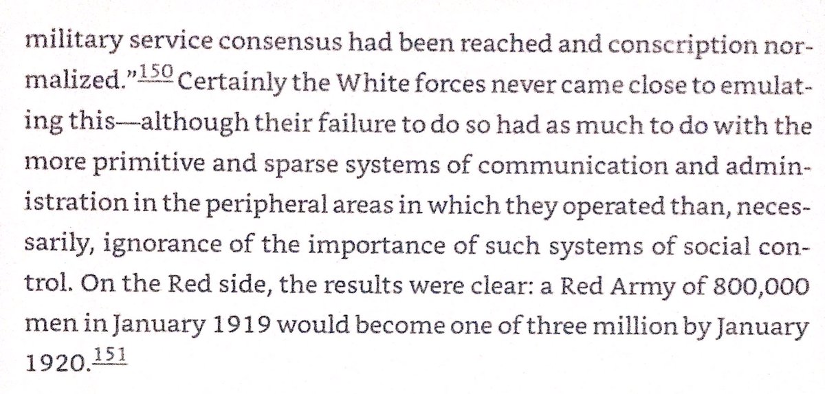 Bolshevik inheritance of the government & military bureaucracy gave them a tremendous advantage over the Whites in organization, communication, & recruitment. Red Army tripled in size over course of 1919.