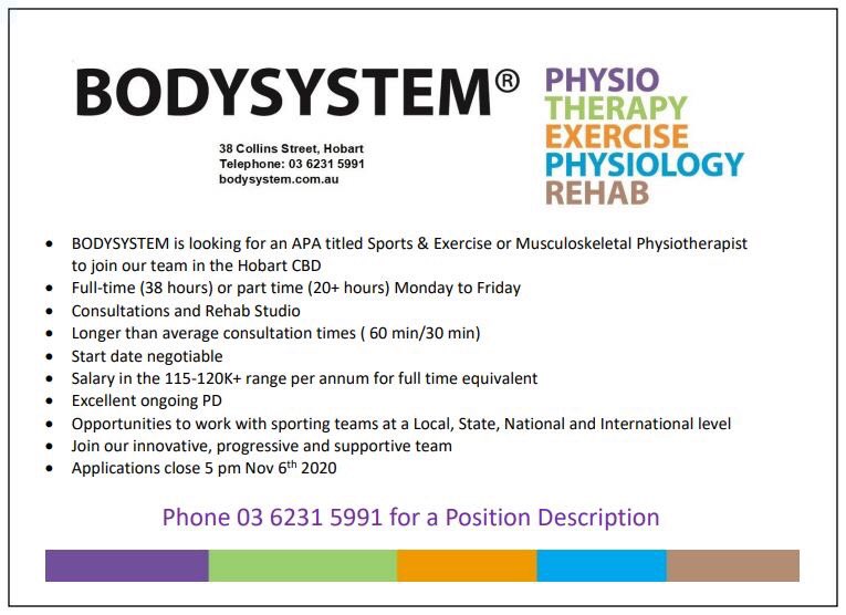 BODYSYSTEM_Phys's tweet image. We are looking for an experienced Physio to join our team in Hobart, Tasmania - great working conditions with Olympic Physios, National Lead Physios, world class orthopedic and dance protocols. Work with Hand Physios, Exercise Physiologists and a casting &amp;amp; bracing service.
