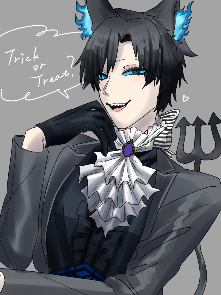 1boy male focus black hair animal ears gloves blue eyes tail  illustration images