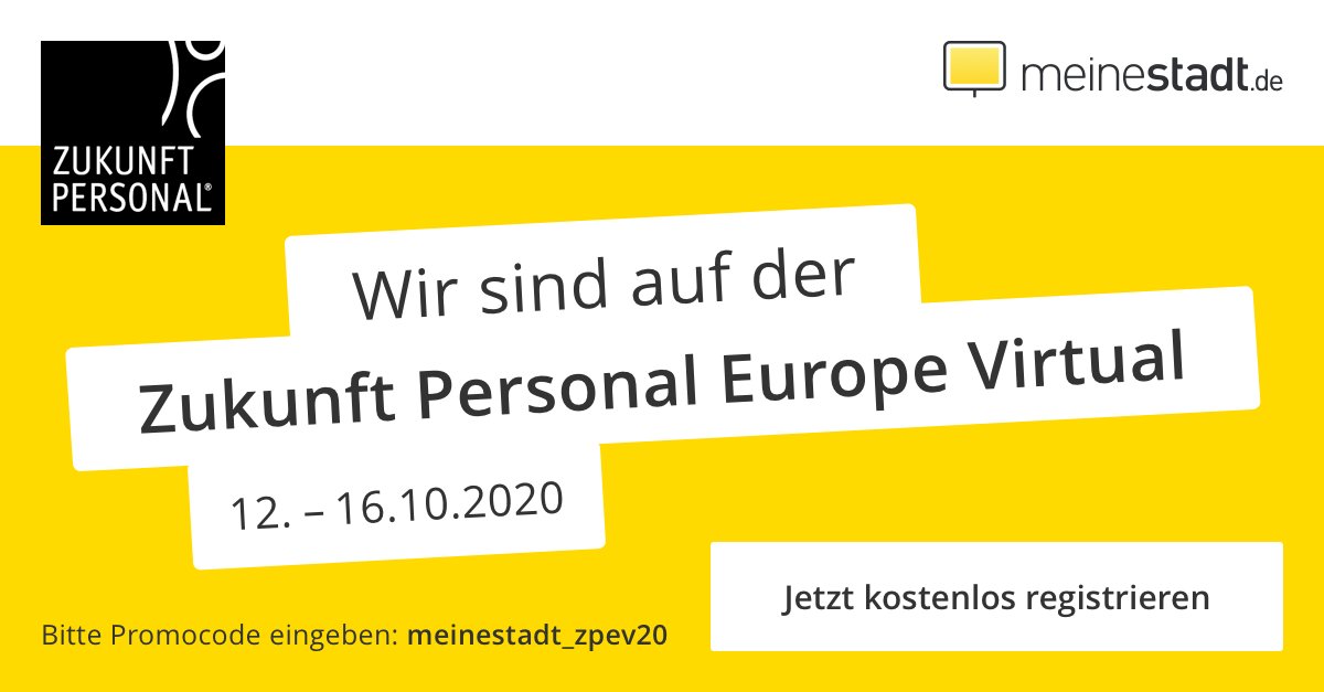 meinestadt.de (@meinestadt_de) on Twitter photo Besuchen Sie uns ab heute auf unserem virtuellen Stand bei der <a href="/ZP_Universe/">Zukunft Personal</a>! Jetzt noch kostenlos registrieren! Code: meinestadt_zpev20 #meinestadt #ZPE20Virtual zpe20virtual.expo-ip.com/registrieren Besuchen Sie uns ab heute auf unserem virtuellen Stand bei der <a href="/ZP_Universe/">Zukunft Personal</a>! Jetzt noch kostenlos registrieren! Code: meinestadt_zpev20 #meinestadt #ZPE20Virtual zpe20virtual.expo-ip.com/registrieren
