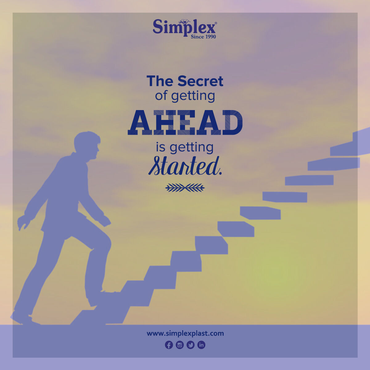 The secret of getting started is breaking all of your complex, overwhelming tasks into small, manageable tasks, and then starting with the first one.

#SimplexPlast #Secret #MondayMotivation #StayAhead #motivationalquotes #WaterTanks #WaterisLive #Vasai #Virar #Mumbai #Surat