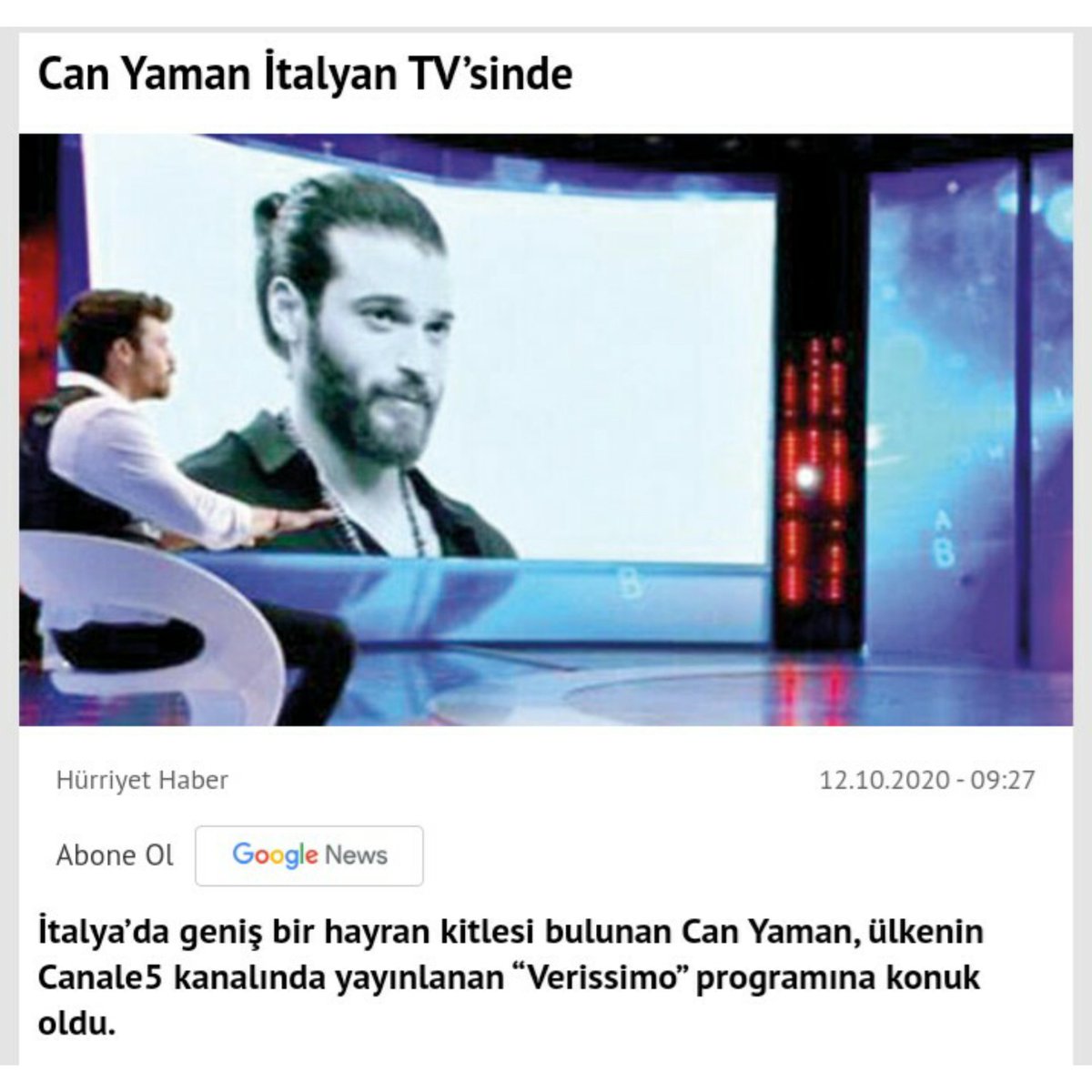 aydan_m_'s tweet photo. 📌Türk medyasi🇹🇷

İtalya’da geniş hayran kitlesi bulunan @canyaman1989 programa katildi,soruları İtalyanca yanıtladi. #CanYaman :Okulun en iyisiydim. Dil konusunda yeteneğim vardı. Çalışkan çocuktum,ailemin ekonomik açıdan zorlandığı dönemde kazandığım burslar hayatımı kurtardı. https://t.co/Yox6fgX9l0