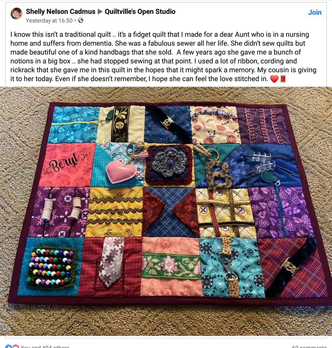 Sue_T2O's tweet photo. Found this post on fb. Beautiful work #OTsWhoCraft and a fantastic, personalised fiddle blanket. https://t.co/YrV4qABQka