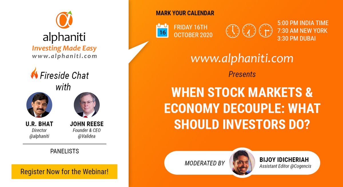 alphaniti_HQ's tweet photo. Join us for an interesting fireside chat with our panelists Mr. UR Bhat and Mr. John Reese.
Webinar Registration Link: https://t.co/slq4Y8vQ17
Moderated by: @bijoybaba
#webinar #stocks #divergence #economy #firesidechat #validea https://t.co/5KDBvqPbBV
@JJCarbonneau https://t.co/fjj9JkEl3M