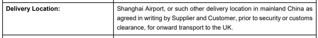 (If you look at the contract, you will also see that Ayanda was only obliged to make delivery to Shanghai Airport: in other words we had to pay to fly those IIR masks to the UK which will have cost tens of millions more.)