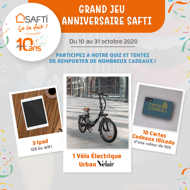 agencesafti's tweet image. #JEUCONCOURS 🥳
GRAND JEU ANNIVERSAIRE SAFTI
10 ans, ça se fête ! Et pour l’occasion, du 10 au 31 octobre, jouez à notre Grand Jeu Anniversaire pour remporter de nombreux cadeaux 🎁

A vous de jouer !
jeu-anniversaire-10-ans-safti.com 
#SAFTIçalefaitdepuis10ans #SAFTIversaire