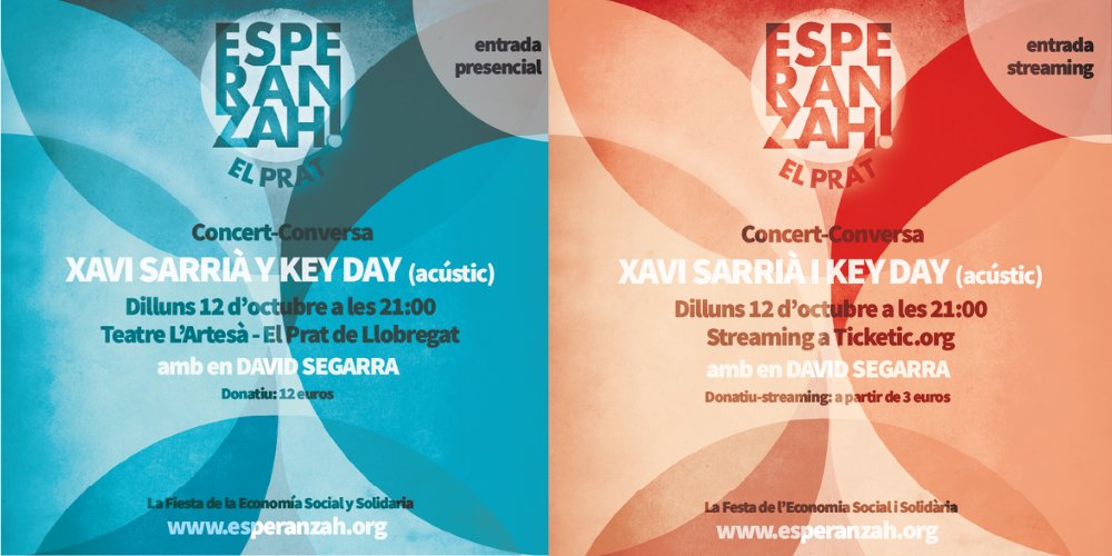 Avui és el gran dia🤩Obrim l'edició 2020 del @esperanzahWMF i estrenem el format concert-conversa amb <a href="/xavisarria/">Xavi Sarrià 🇵🇸</a> que serà entrevistat pel periodista @DavidSegarra i que acompanyat de la #KeyDay ens oferiran un recital acústic🎙️
Queden poques entrades presencials ❗
1/2