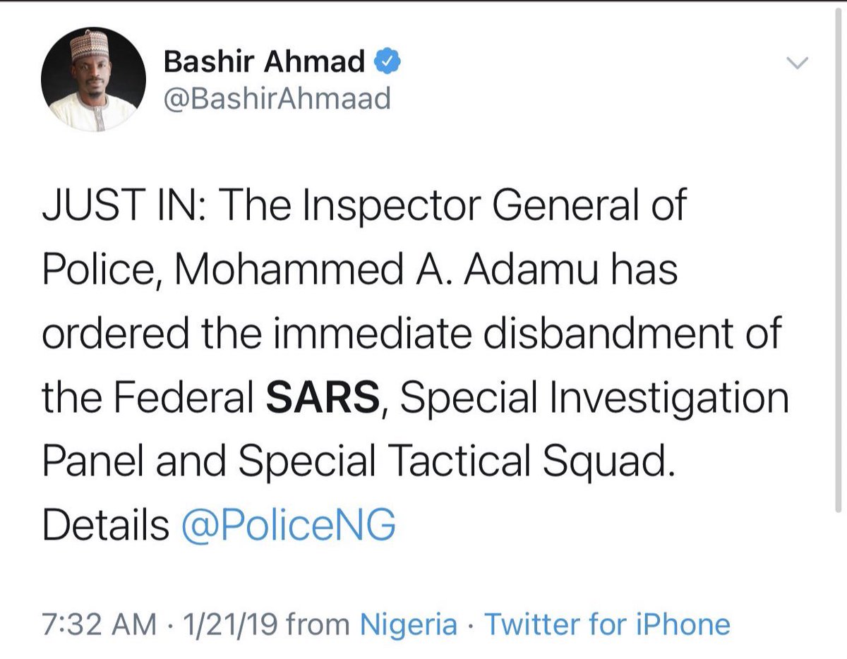 Please I want to use opportunity to call our youths across the country not to fall with this so called DISSOLVE or DISBANDMENT of  #SARS cos they want to fool us over and over again! Let's wake up to  #EndSARS once again for all! Pls RT till all NIGERIANS sees this  #SARSMUSTEND