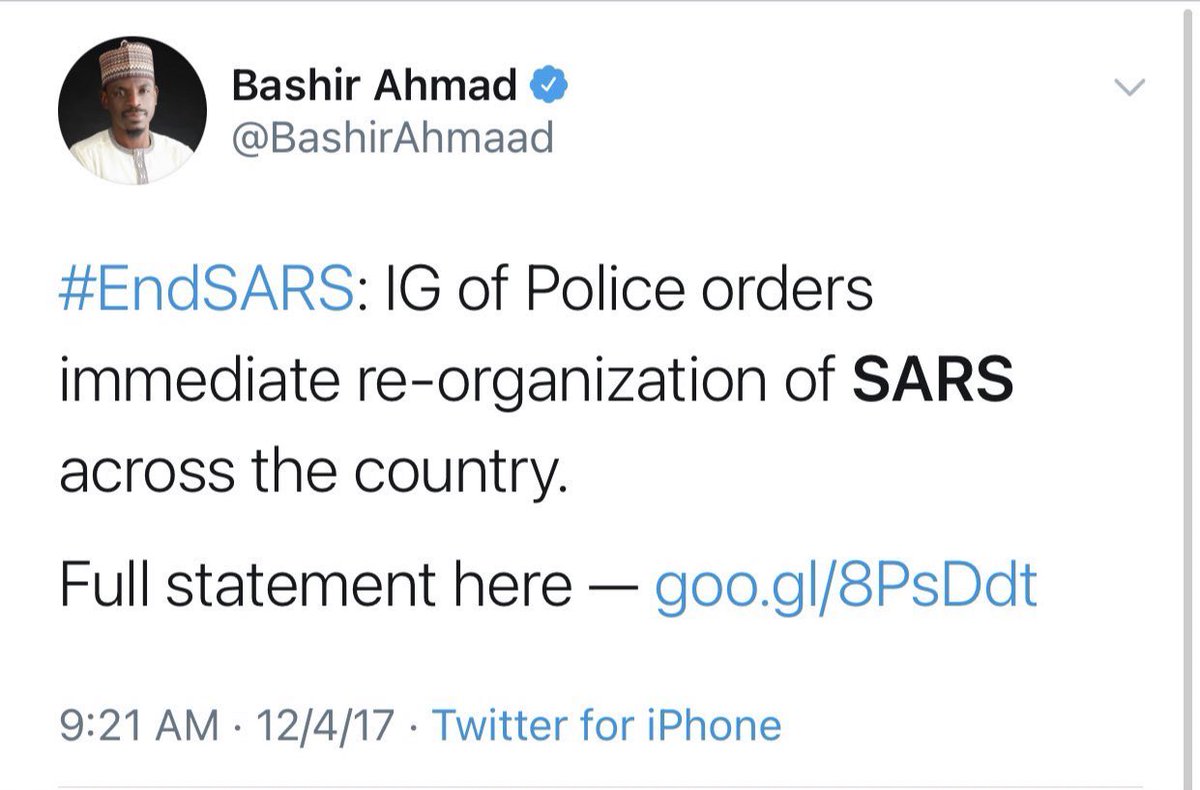Please I want to use opportunity to call our youths across the country not to fall with this so called DISSOLVE or DISBANDMENT of  #SARS cos they want to fool us over and over again! Let's wake up to  #EndSARS once again for all! Pls RT till all NIGERIANS sees this  #SARSMUSTEND