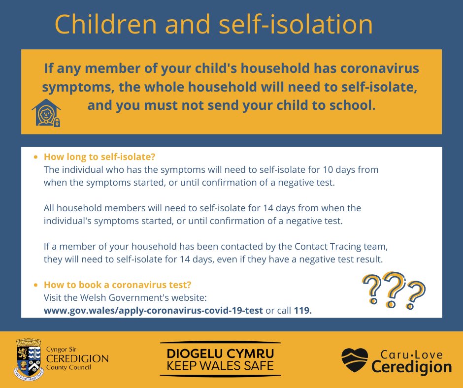 📣 Calling all parents/guardians. Remember you should not send your child to school if any member of your household has coronavirus symptoms, as all members of the household need to self-isolate. Read on to find out for how long you need to self-isolate, and how to book a test.