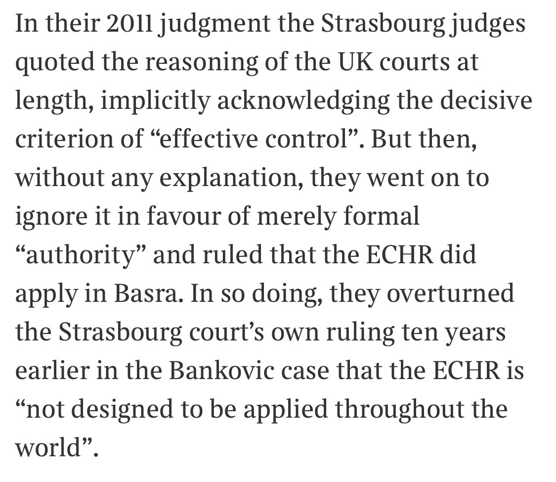 So Biggar is simply wrong here. “Effective control” is not the decisive criterion (it’s only a criterion). There is no overturning of past case-law.