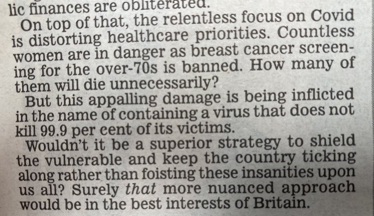 Daily Mail top editorial today takes up the arguments of the Great Barrington Declaration.