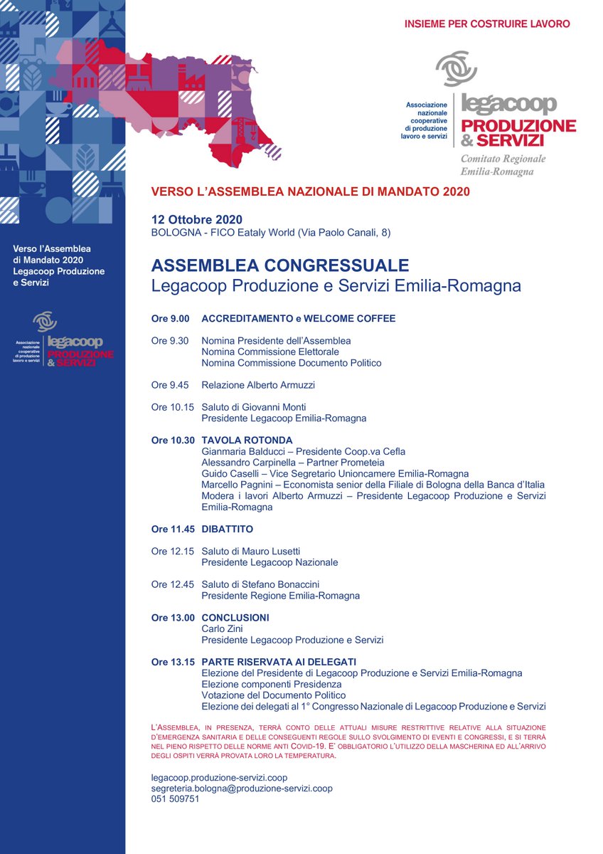 🎯 #riprendiamoinsieme!
Con l'intervento di Alberto Armuzzi, partiti presso <a href="/eatalyworld/">FICO Eataly World</a> i lavori dell'Assemblea congressuale di Legacoop Produzione e Servizi Emilia-Romagna #versolAssembleadimandatoLPS2020

Programma 👉 shorturl.at/fFLZ8

#insiemepercostruirelavoro