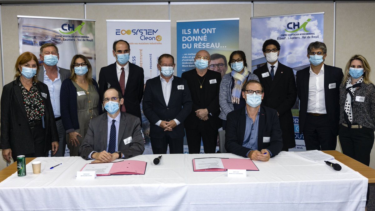 CCIRouenM's tweet photo. 🤝 #ECOSYSTEMCLEON
Le Centre hospitalier intercommunal Elbeuf Louviers Val de Reuil rejoint l’ECOSYSTEM CLEON 4.0 !
Didier Poillerat et Vincent Laudat ont signé vendredi cette adhésion qui permettra à l’hôpital d’échanger avec des experts, notamment pour développer l’e-santé.💪 https://t.co/sIW8CLLfKB