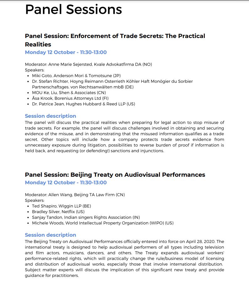 AIPPI_ORG's tweet photo. Here is what's on today at the 2020 AIPPI World Congress.
https://t.co/DAVs0rpaL2
#aippi2020 https://t.co/rRn160Xmcw