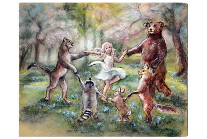 'FOREST REVELRY'  #fantasyArt print of pastel painting by #LaurieShanholtzer 
Museum quality canvas  - bit.ly/ForRevCanvas  
#dancingAnimals #kids #ImaginaryFriends