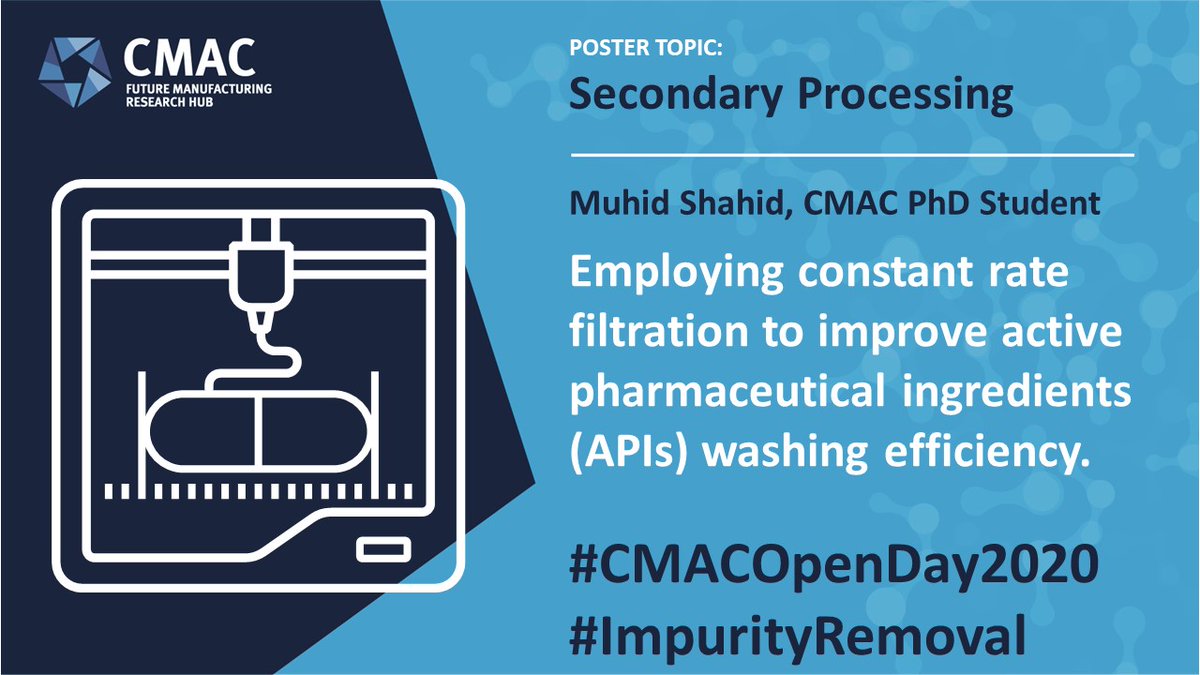 Washing is a key step in the #pharmaceuticalmanufacturing process and #CMACResearcher @muhidshahid will be presenting his poster on this topic at the #CMACOpenDay2020. Make sure you register to find out more details from Muhid! #ImpurityRemoval hopin.to/events/cmac-vi…