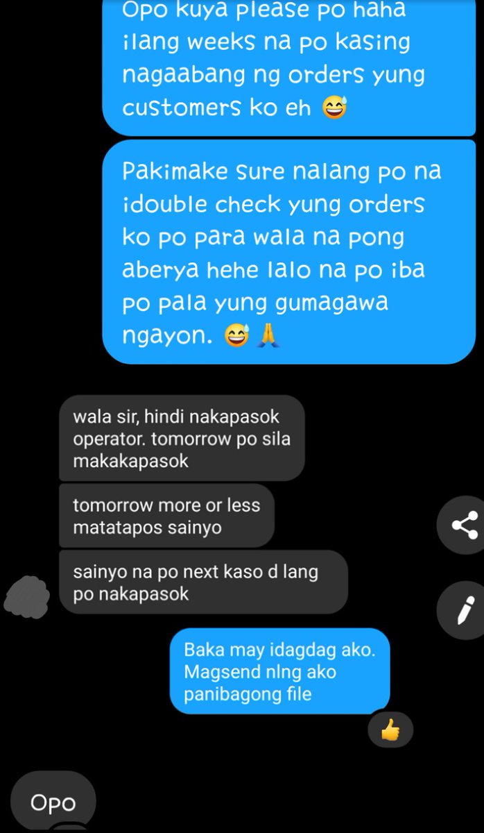 ifntgravityph's tweet photo. [#IGPHUpdates]

Hello po ulit! *kru kru* Uhm so bale chinat po ko ni supplier kanina, and this is how our convo went po. So wala po pala siya ngayon sa lugar kung san pinaprocess yung accessories nila. Bali yung mga operator niya po yung nagaasikaso ng orders. And, bukas palang++ https://t.co/CqCNq71jV4