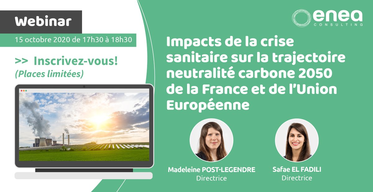 ENEA organise ce jeudi à 17h30 un webinaire sur sa vision des impacts de la crise et du chemin qu’il reste à parcourir pour atteindre la #neutralité carbone en 2050.
Pour s'inscrire c'est ici ->lnkd.in/dAn7qzr