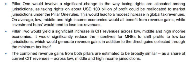 So overall, are we seeing any delivery on the redistribution of taxing rights? Not much at all. Here's the impact analysis, which kind of looks ok - but careful with this...