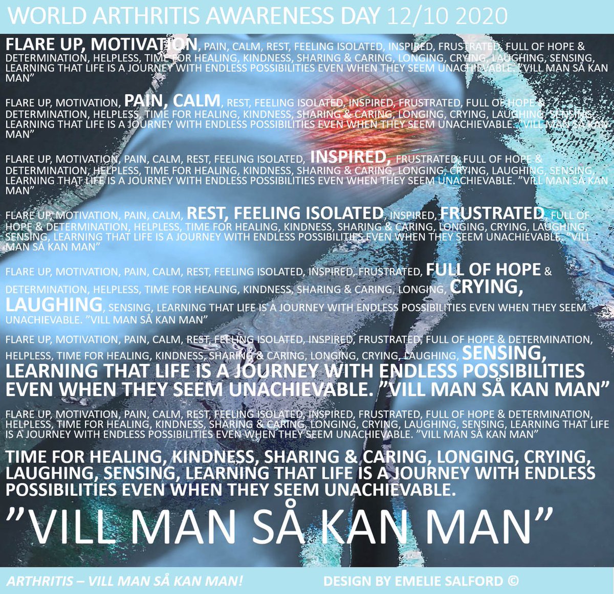 World Arthritis Day 12 October 2020🧡 Encourage movement &amp; a positive mindset. Vill man så kan man! #problemsolving #enjoylife #LancetRheumatology #versusarthritis