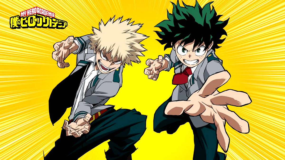 this is personally my favorite set(first image is cropped to just them to but in the full pic it rly looks like Deku is blushing at Kacchan lmfao)