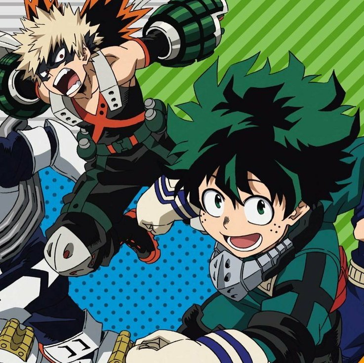 this is personally my favorite set(first image is cropped to just them to but in the full pic it rly looks like Deku is blushing at Kacchan lmfao)