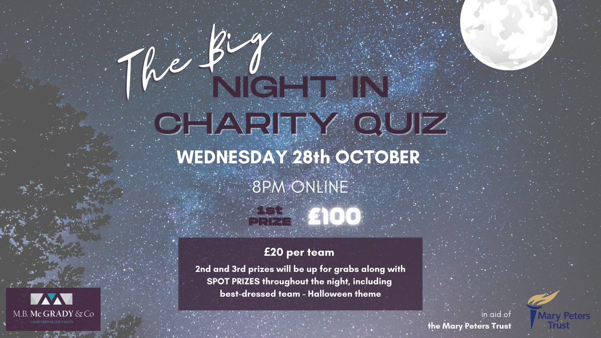 𝐈𝐧𝐭𝐞𝐫𝐫𝐮𝐩𝐭 𝐲𝐨𝐮𝐫 𝐫𝐨𝐮𝐭𝐢𝐧𝐞 𝐚𝐧𝐝 𝐣𝐨𝐢𝐧 𝐮𝐬 𝐟𝐨𝐫 𝐓𝐡𝐞 𝐁𝐢𝐠 𝐍𝐢𝐠𝐡𝐭 𝐈𝐧 𝐂𝐡𝐚𝐫𝐢𝐭𝐲 𝐐𝐮𝐢𝐳! 

*Wednesday 28th October 
*8pm 
*Cash prizes up for grabs  
 
Sign up ➡️ bit.ly/2FmHgJT
