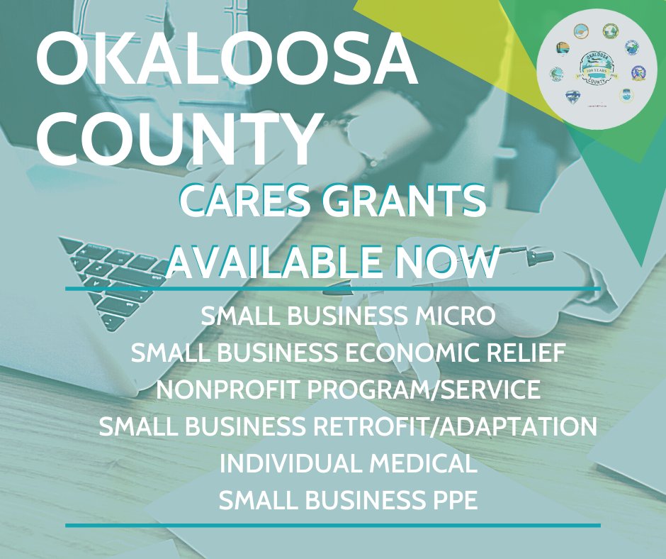 OkaloosaCounty's tweet photo. Today is the day! Six NEW Okaloosa County CARES grants are available now. The application timeframe is VERY limited so please review, register &amp; apply today at https://t.co/iuu2jkfiWf. An assistance line has been set up at 850-598-7956. Application Workshops to be announced. https://t.co/3hR1qUn85U