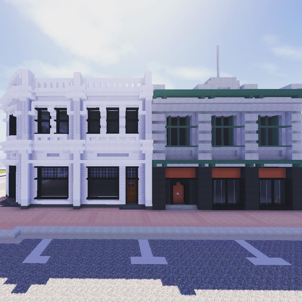Beautifully colored and detailed #minecraft façades made by @johnothenn shown in multiple different moods. 
—
Join our diverse and welcoming building community here: 
discord.blueprint-creative.com 
—
#Minecraftbuilds #MinecraftMonday #minecraft建築コミュ #MinecraftServer