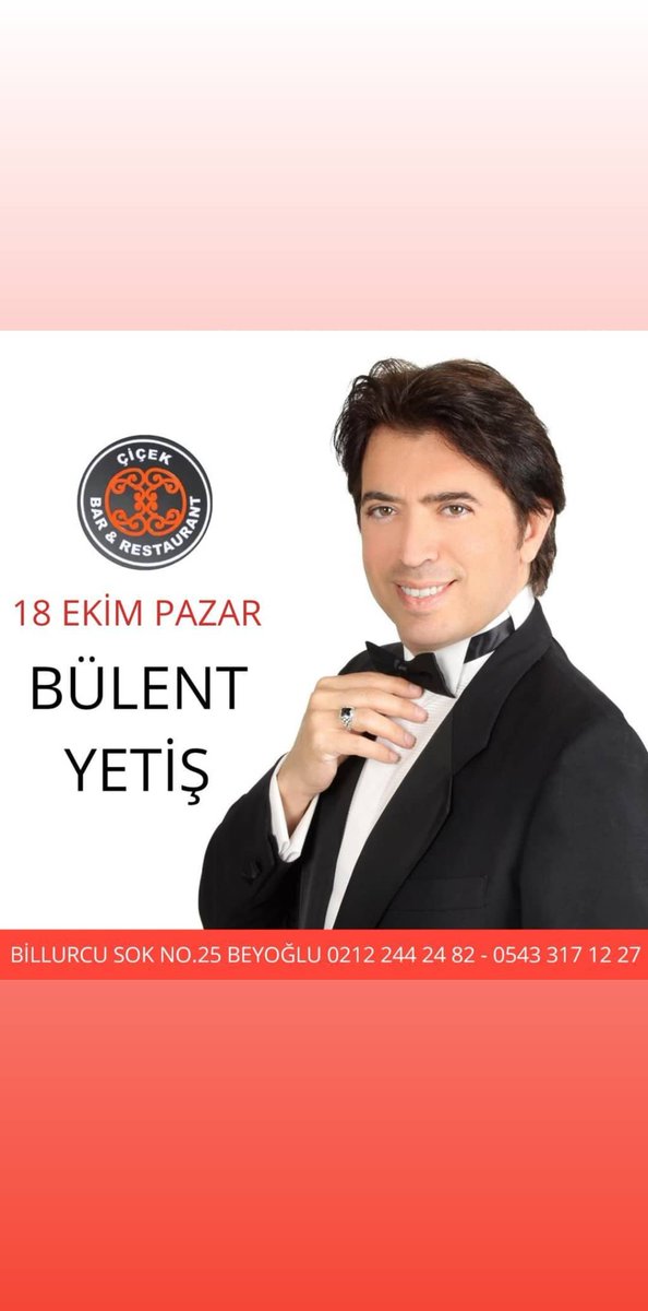 Sevgili dostlarım İstanbuldaki barların en önemlilerinde ÇİÇEK BAR' da 18 EKİM pazar günü sahne alıyorum, bütün dostlarımı bekliyorum🙏🙏🙏