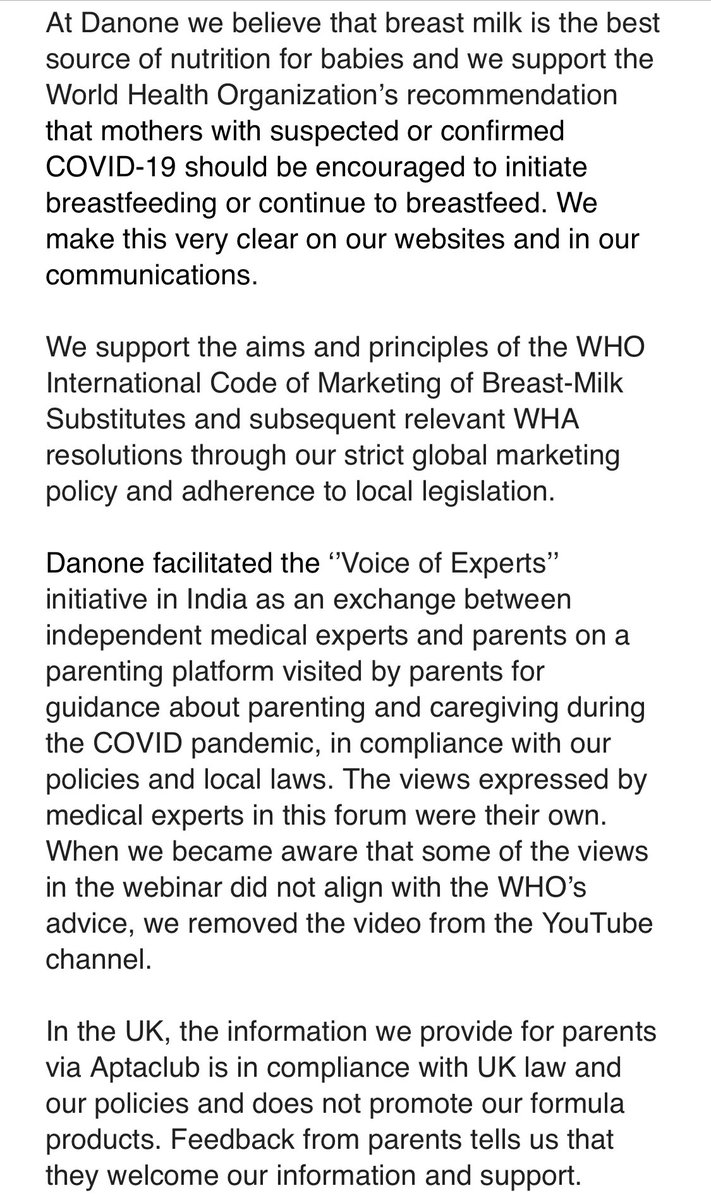 You might wonder what “facilitated” means. So do I but the response from Danone didn’t explain. Perhaps a sort of legal insulation. Here’s their full reply to my questions.