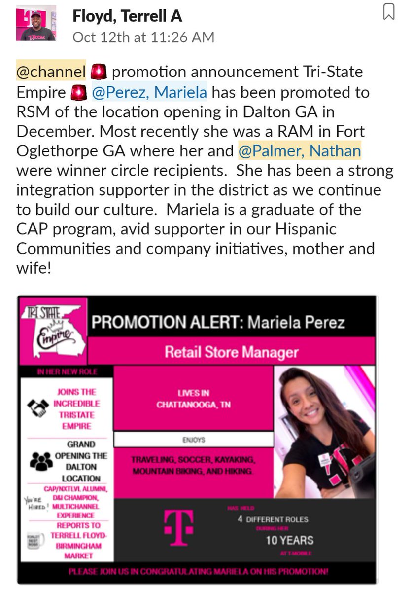 Congrats @MarielaPerezATL on your much deserved promotion! I know big things are ahead of you! #tristateempire #InspiationalLeader #LeadersEatLast #CustomerObsessed