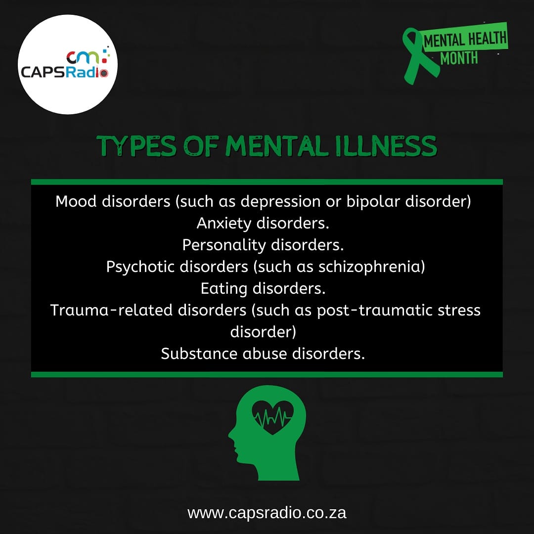 CAPSMediaSA's tweet photo. We still in #mentalhealthawarenessmonth
#didyouknow of the different types of mental illnesses? If not, now you do!
#imfundo #mentalhealthawareness #typesofmentalillnes https://t.co/bXqtPfjnvy