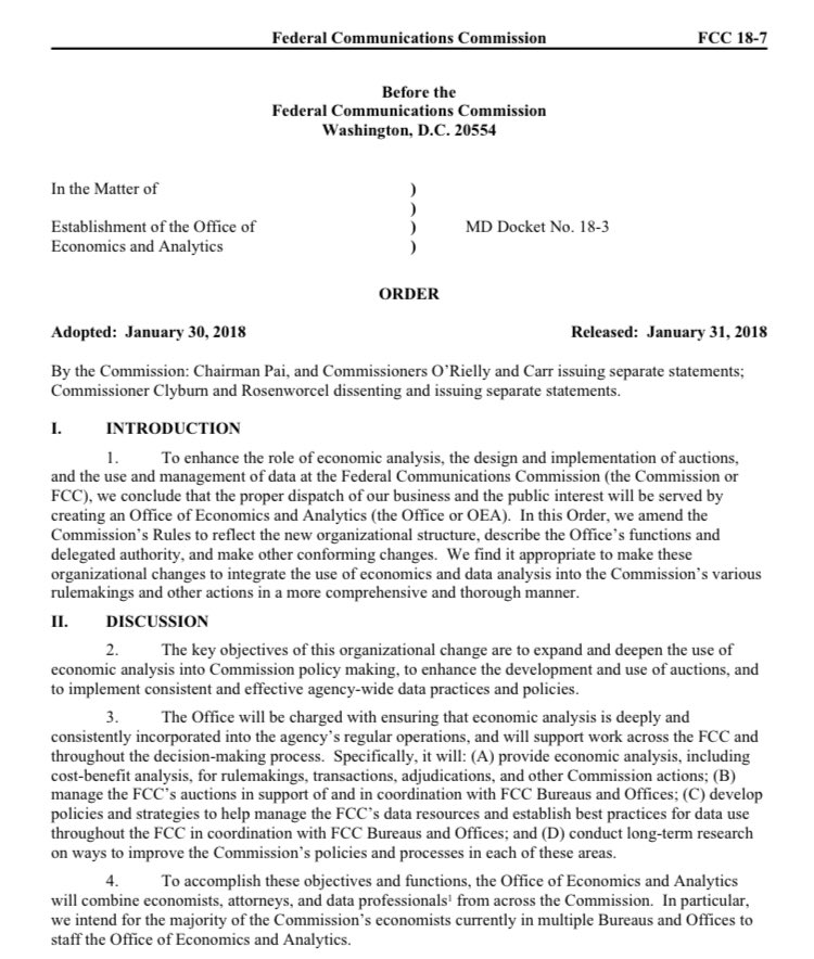 It also reinforces wisdom of incorporating sound economic analysis into the  @FCC’s work. One of the structural reforms I’m proudest of is creating the Office of Economics and Analytics. Proposed  @HudsonInstitute in 2017 and established in 2018, OEA opens door to new big ideas.