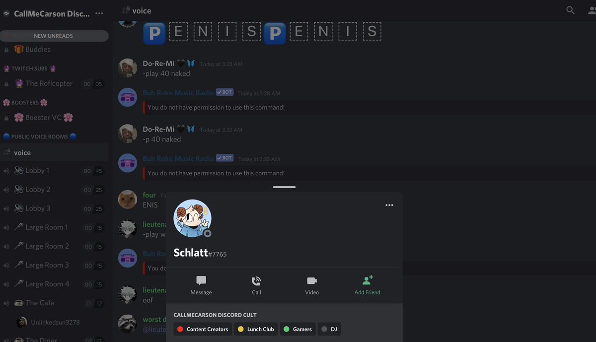 M31 The Account With The In Question Has Lunch Club And Content Creator Roles In Call Me Carson S Discord Server And With A Server That Size It S Pretty Hard