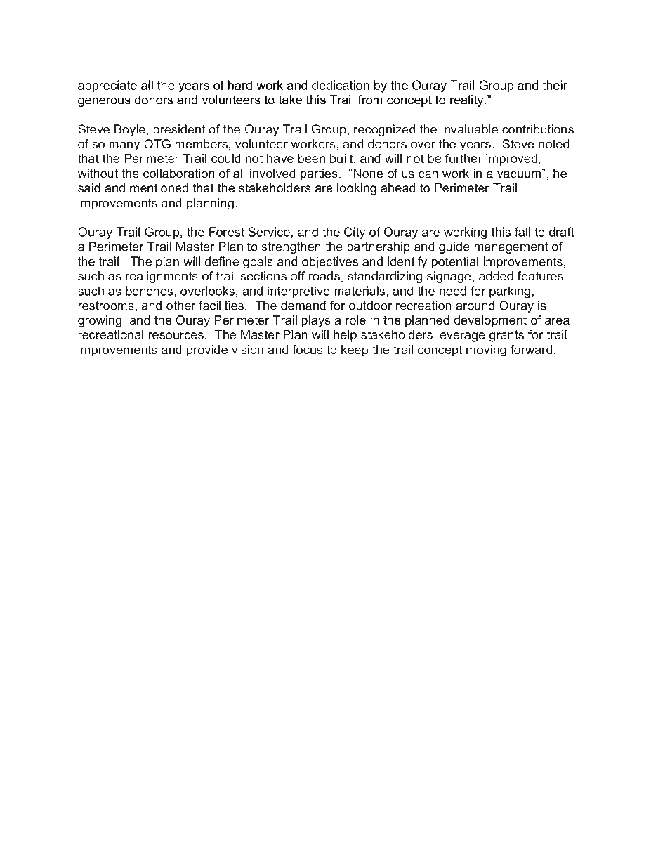 Ouray Trail Group just celebrated the completion of the final section of the Perimeter Trail. Congrats to all involved!