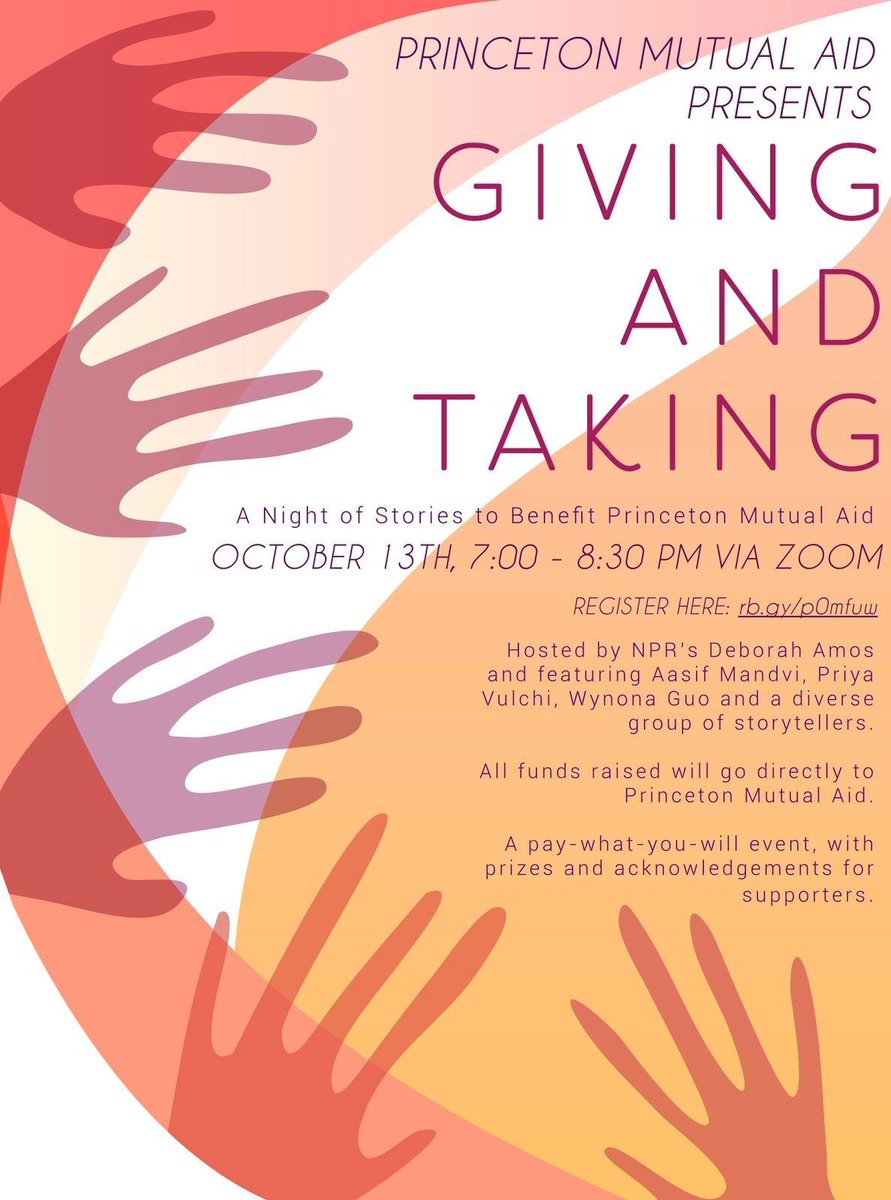 Join us in supporting Giving and Taking presented by Princeton Mutual Aid. Hosted by NPR's Deborah Amos, the event will feature two of Access Theater's Writers group members, Jim Christy &amp; Aasif Mandvi!

Register here:
rb.gy/p0mfuw