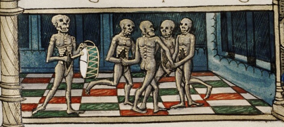 That one skeleton has a weirdly cute butt?(Bodleian Library, MS Douce 135, f. 72r)