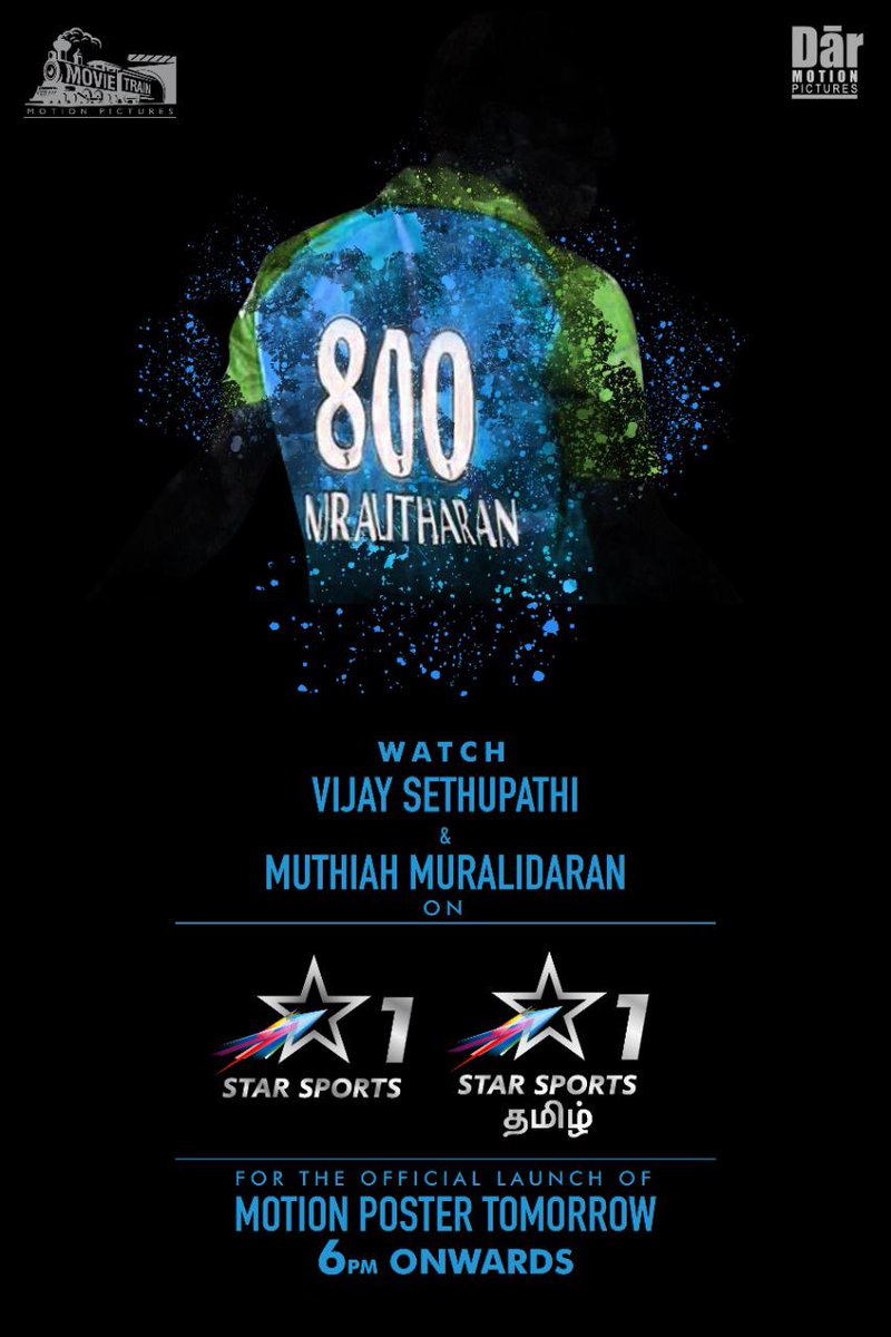 .@VijaySethuOffl & #MuthiahMuralidaran will launch the motion poster of #800 on @starsportstamil & 
@starsportsindia tomorrow. Watch them on #CricketLive 

#MuralidaranBiopic @movietrainmp #MSSripathy #Vivekrangachari @proyuvraaj 
@VijaySethuFans