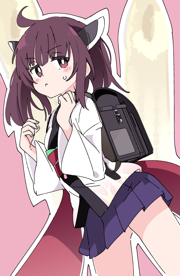 touhoku kiritan 1girl solo backpack skirt bag brown hair long sleeves  illustration images