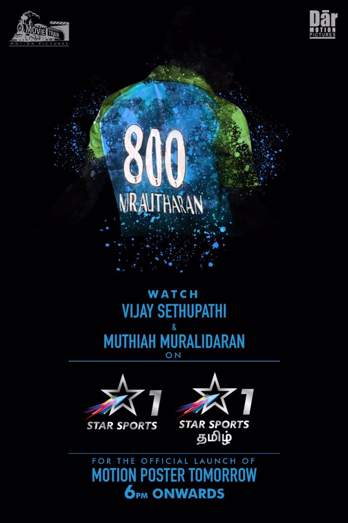 .@VijaySethuOffl & #MuthiahMuralidaran will launch the motion poster of #800 on @starsportstamil & 
@starsportsindia tomorrow. Catch them on #CricketLive, 6:00 PM🥁⚡️

#MuralidaranBiopic #MSSripathy #Vivekrangachari