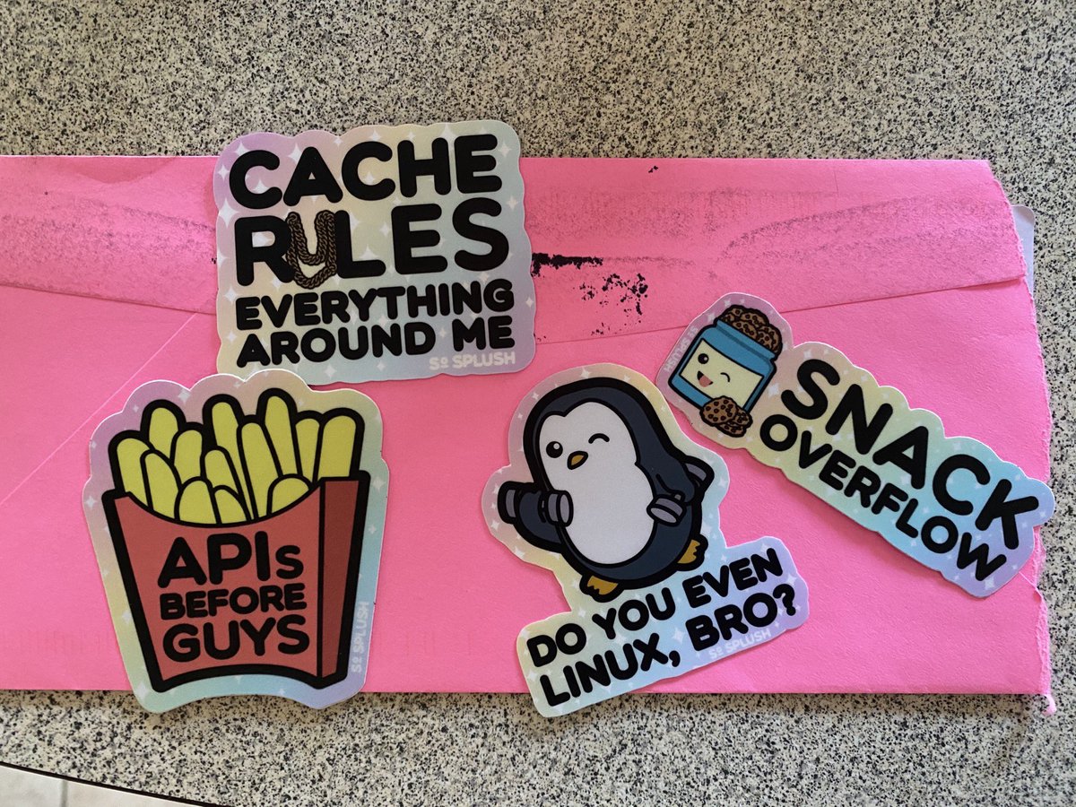 CodeTravelled's tweet photo. My #stickers arrived and they are amazing!! π₯° got them from @SoSplush thank you so much!! β€οΈ
#api #laptopStickers #cache #Linux @RubyStack_ @StackOverflow #stackoverflow #snackOverflow https://t.co/D8MMjPPF6s
