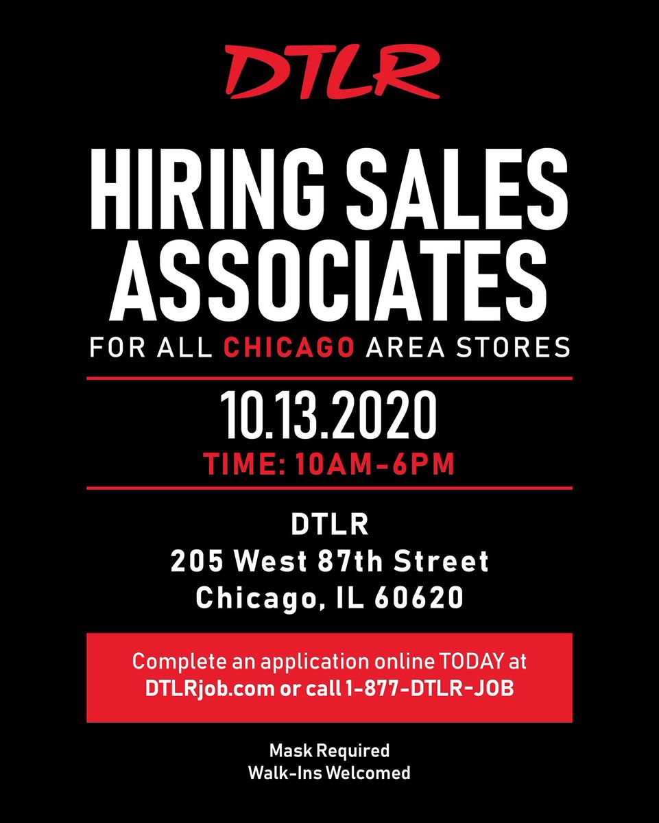 DTLRVILLA's tweet photo. #MondayMoves #CHICAGO π£οΈ WE'RE HIRING! βπ½ COMPLETE AN APPLICATION ONLINE TODAY AT https://t.co/jhPpqrWpdQ OR CALL 877.DTLR-JOB!
π· Masks Required!
πΆπ½ πΆπ½ββοΈ Walk-Ins Welcomed!
#DTLR #Employment #JobSearch #SalesAssociate #Opportunity #MonsterJobs #Indeed https://t.co/CcbpMMOryk